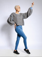 Gray/blue knit bishop reverse sweater