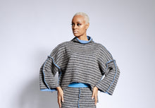 Gray/blue knit reverse sweater