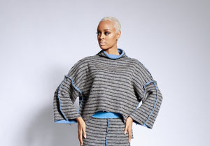 Gray/blue knit reverse sweater