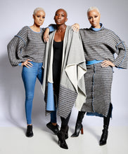 Gray/blue knit reverse sweater