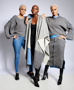 Gray/blue knit reverse sweater