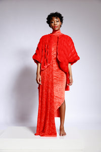 Fur/Tomato red, high low coat