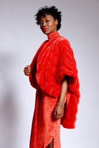 Fur/Tomato red, high low coat